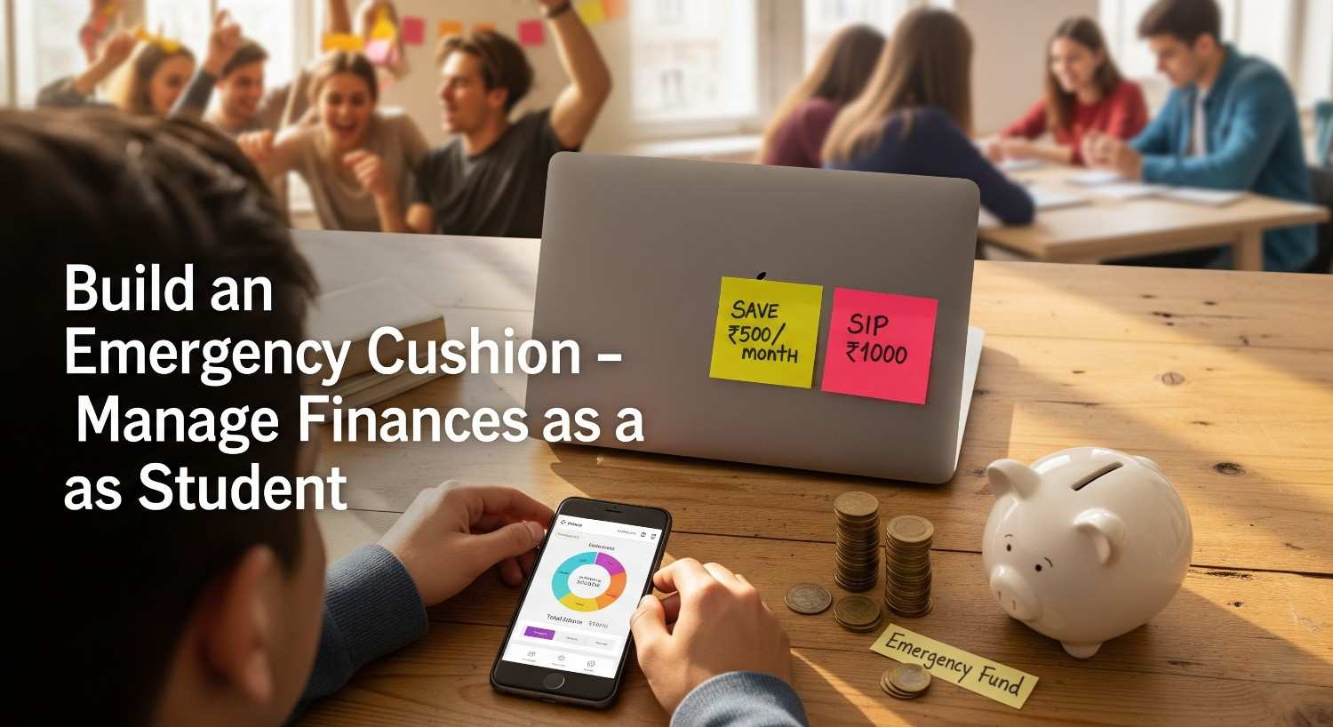College student managing personal finances with notebook and laptop