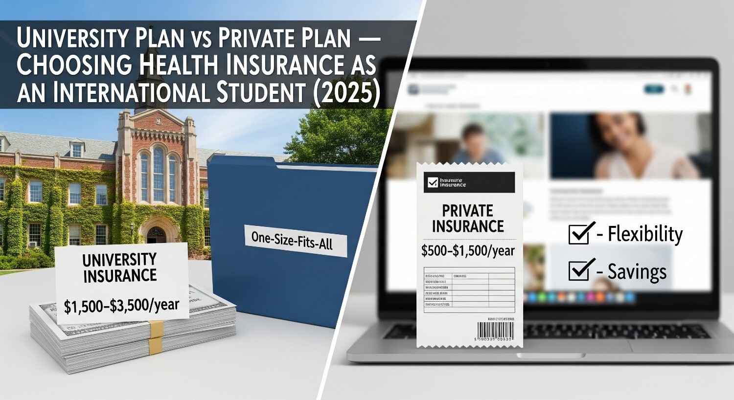 Affordable health insurance for international students in the USA 2025 – student reviewing coverage options on laptop