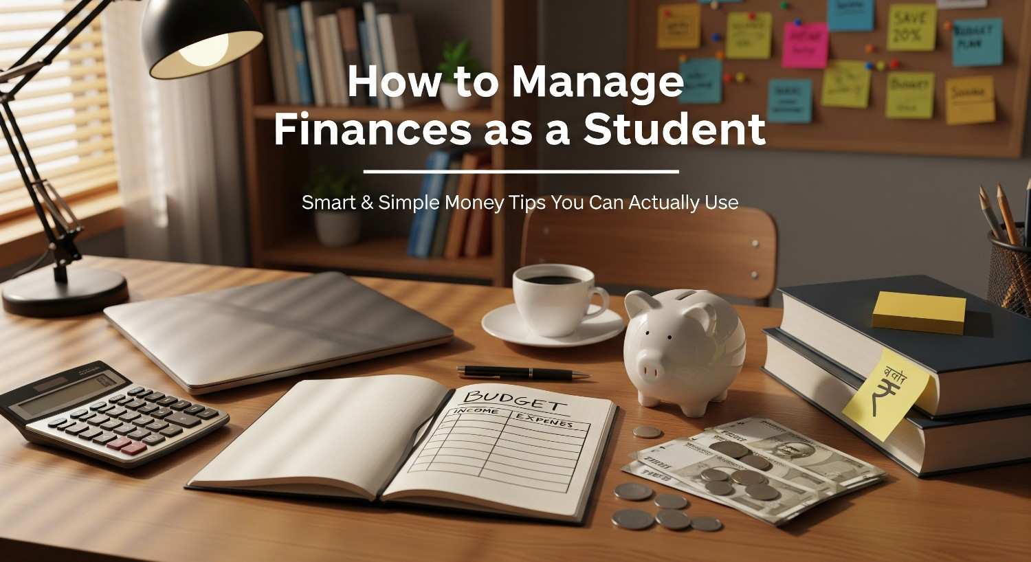 College student learning how to manage finances as a student with notebook and laptop