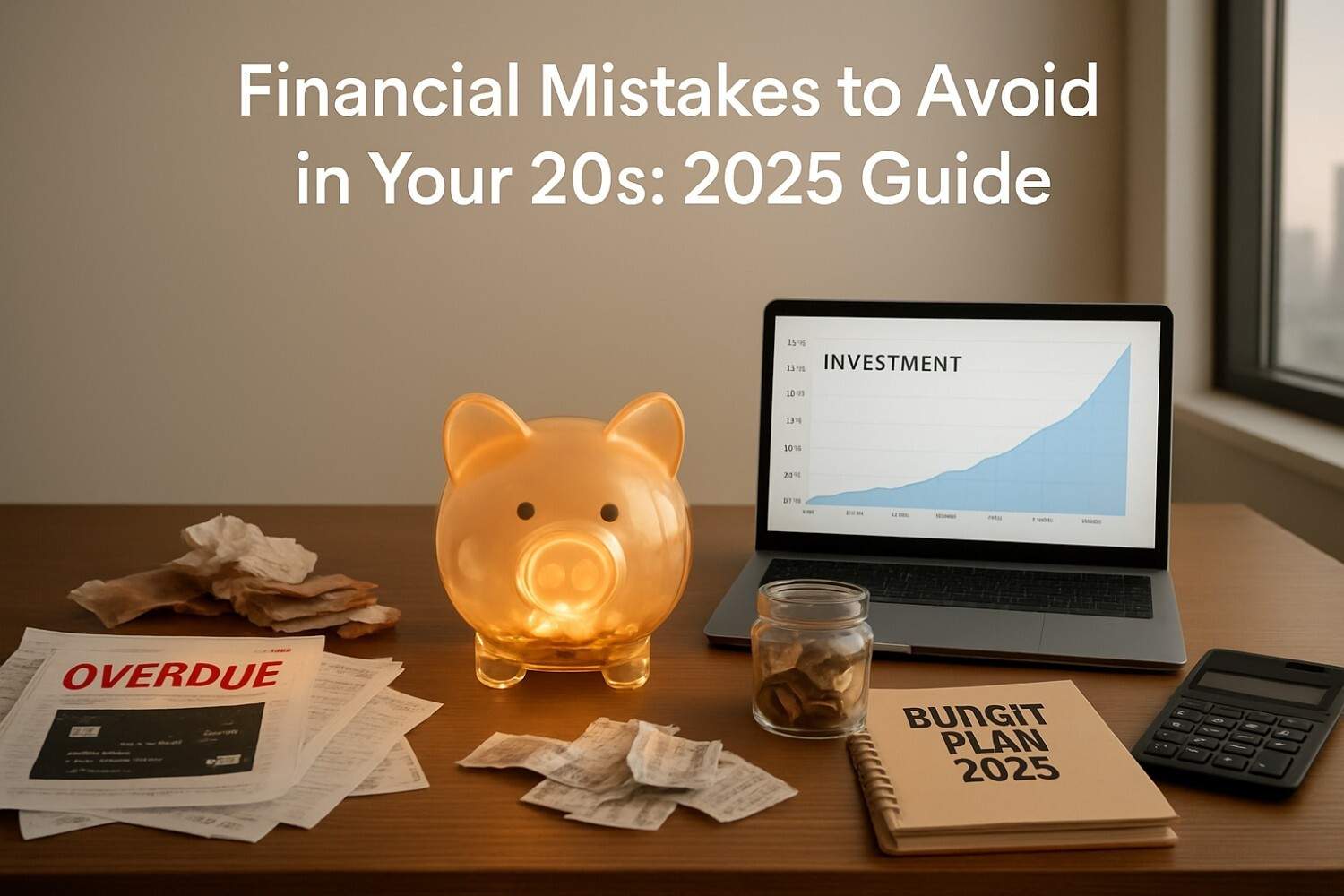 Illustration showing Financial Mistakes to Avoid in Your 20s: Don't Let These Trip You Up in 2025 with young adults managing money.